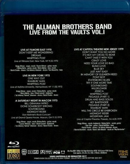 THE ALLMAN BROTHERS BAND / LIVE FROM THE VAULTS VOL.1 (1BDR)