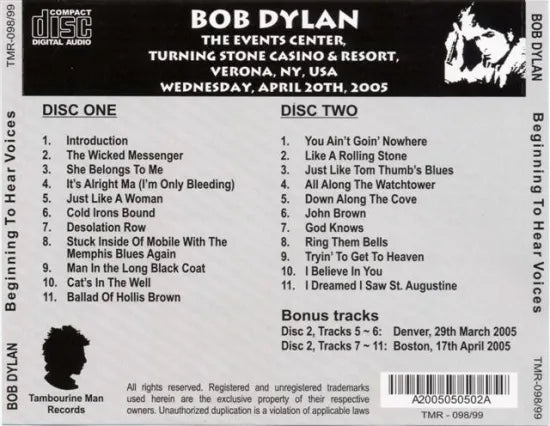 BOB DYLAN / BEGINNING TO HEAR VOICES (2CD)