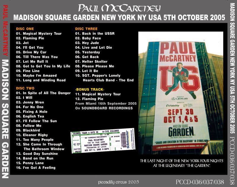 PAUL McCARTNEY / MADISON SQUARE GARDEN 【3CD】