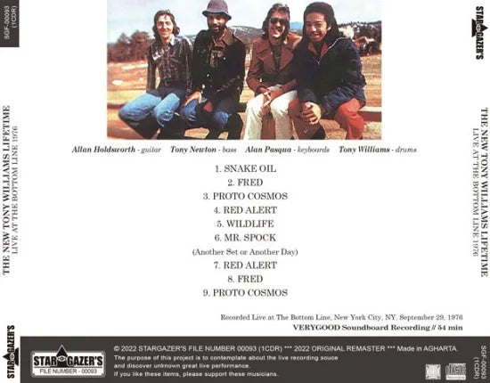 THE NEW TONY WILLIAMS LIFETIME FEATURING ALLAN HOLDSWORTH / LIVE AT THE BOTTOM LINE 1976 (1CDR)