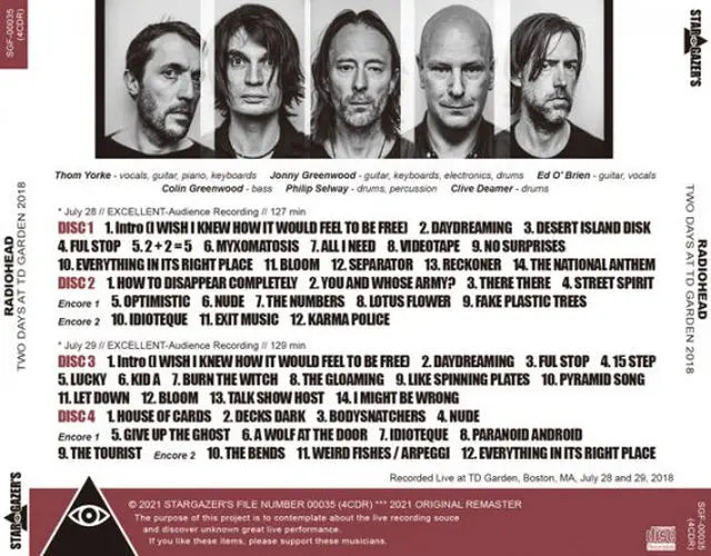 RADIOHEAD / TWO DAYS AT TD GARDEN 2018 (4CDR)