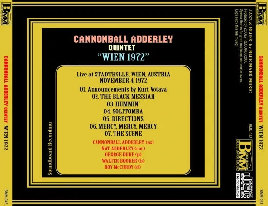 CANNONBALL ADDERLEY QUARTET / WIEN 1972 SOUNDBOARD (1CDR)