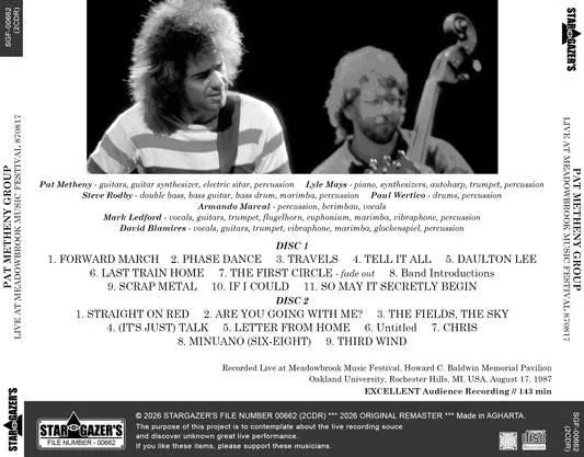 PAT METHENY GROUP / LIVE AT MEADOWBROOK MUSIC FESTIVAL 870817 (2CDR)