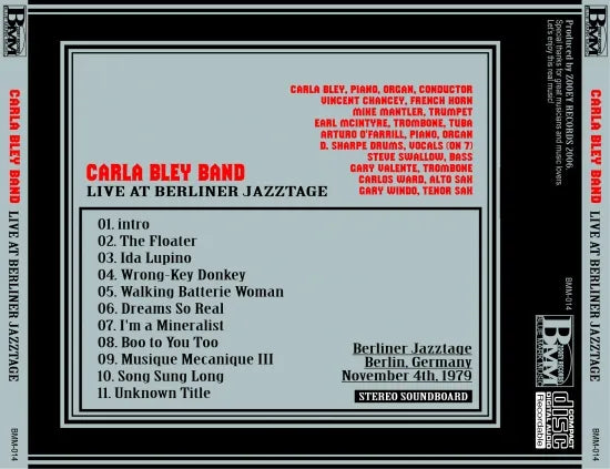 CARLA BLEY BAND / LIVE AT BERLINER JAZZTAGE SOUNDBOARD (1CDR)