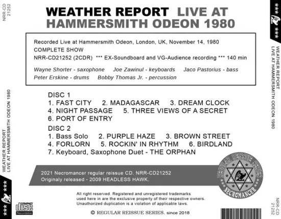 WEATHER REPORT / LIVE AT HAMMERSMITH ODEON 1980 (2CDR)