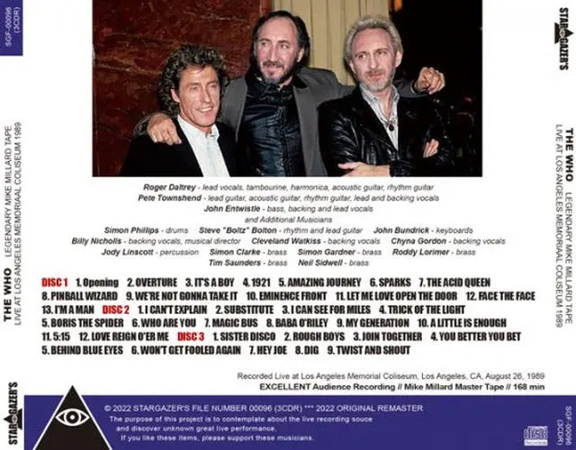THE WHO / LIVE AT LOS ANGELES MEMORIAL COLISEUM 1989 LEGENDARY MIKE MILLARD TAPE (3CDR)