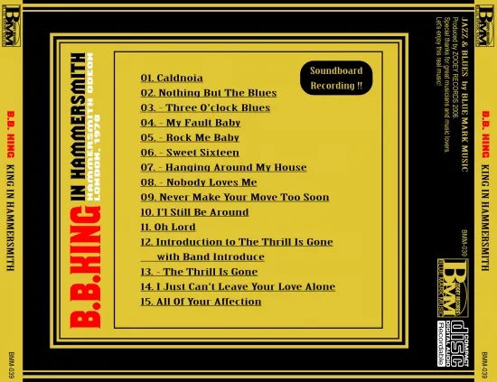 B.B. KING / KING IN HAMERSMITH ODEON 1978 SOUNDBOARD (1CDR)