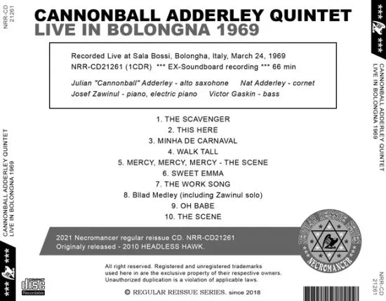 CANNONBALL ADDERLEY QUINTET / LIVE IN BOLONGNA 1969 (1CDR)