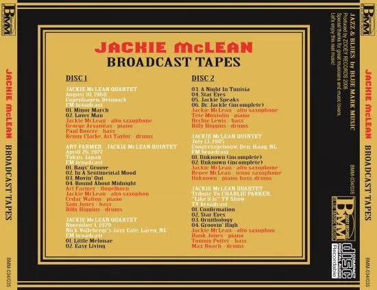 JACKIE MCLEAN / BROADCAST TAPES SOUNDBOARD (2CDR)