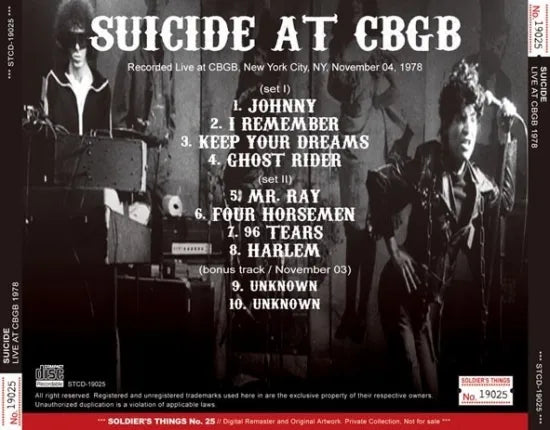 SUICIDE / LIVE AT CBGB 1978 (1CDR)