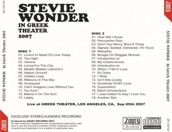 STEVIE WONDER / In Greek Theater 2007 (2CDR)
