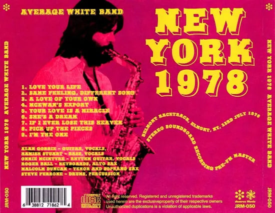 AVERAGE WHITE BAND / NEW YORK 1978 SOUNDBOARD (1CDR)