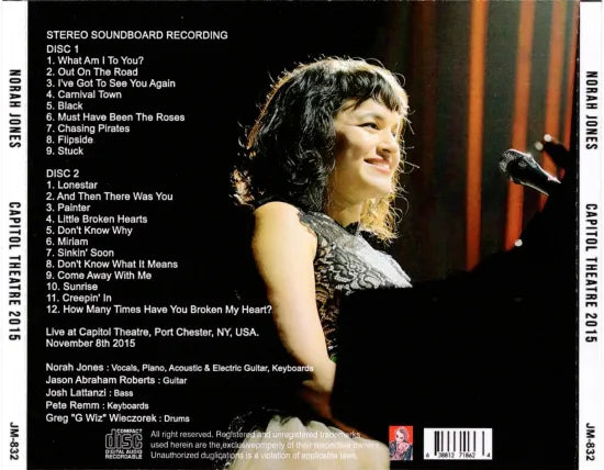 NORAH JONES / CAPITOL THEATRE 2015 STEREO SOUNDBOARD (2CDR)