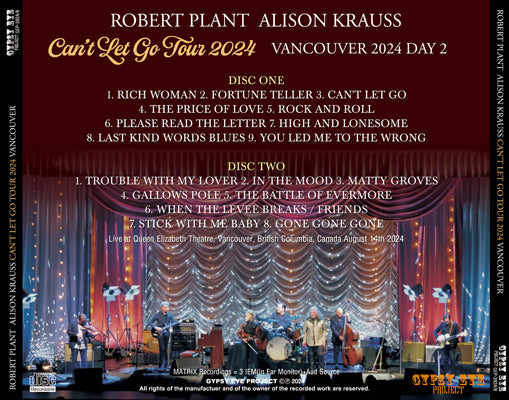 ROBERT PLANT & ALISON KRAUSS / CAN'T LET GO TOUR 2024 VANCOUVER 2024 DAY 2 (2CDR)