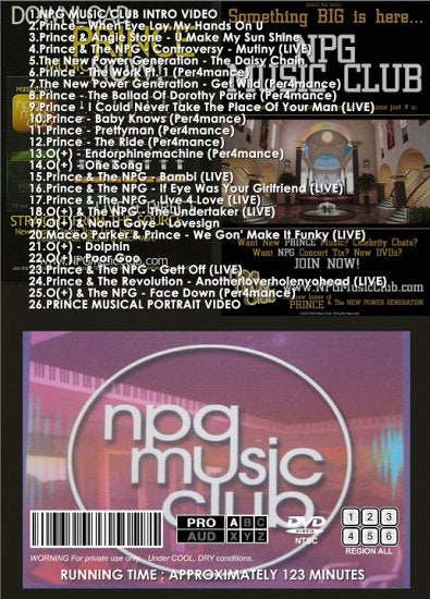 PRINCE / NPG MUSIC CLUB 2001 DVD VIDEO (1DVDR)