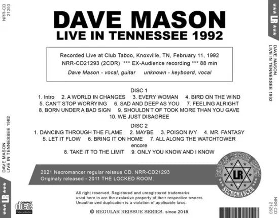 DAVE MASON / LIVE IN TENNESSEE 1992 (2CDR)