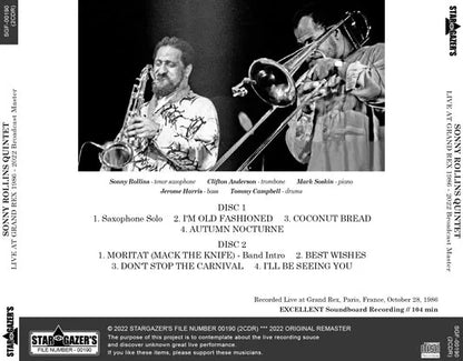 SONNY ROLLINS QUINTET / LIVE AT GRAND REX 1986 2022 Broadcast Master (2CDR)