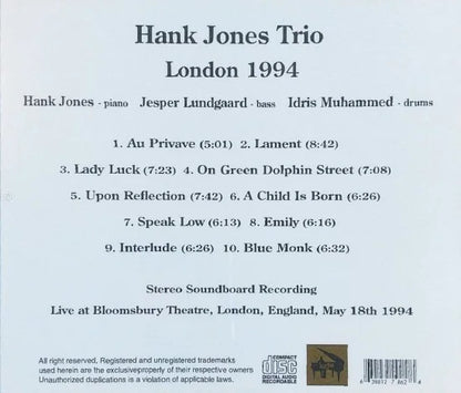 Hank Jones Trio / London 1994 STEREO SOUNDBOARD (1CDR)