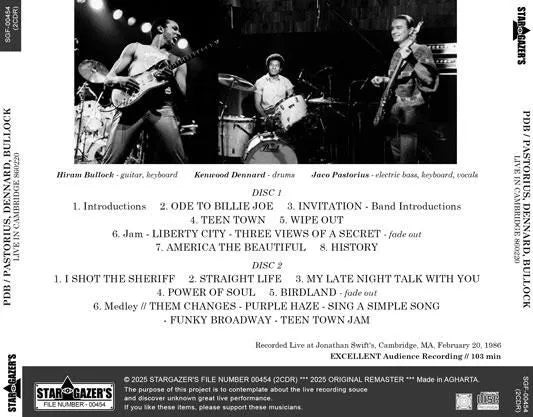 PDB - PASTORIUS, DENNARD, BULLOCK / LIVE IN CAMBRIDGE 860220 (2CDR)