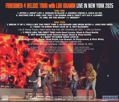 FOREIGHNER / "FOREIGNER 4 DELUXE TOUR with LOU GRAMM"  LIVE IN NEW YORK 2025 (2CDR)
