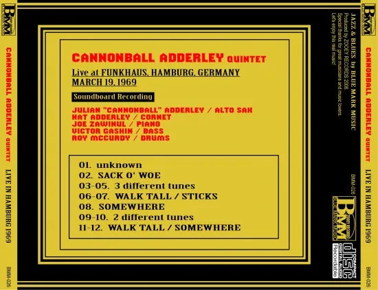 CANNONBALL ADDERLEY QUINTET / HAMBURG 1969 SOUNDBOARD (1CDR)