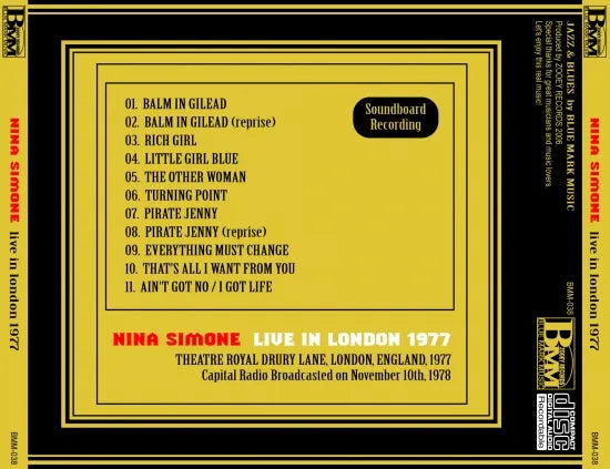 NINA SIMONE / LIVE IN LONDON 1977 SOUNDBOARD (1CDR)