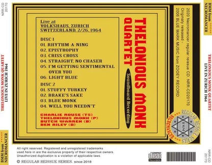 THELONIOUS MONK QUARTET / LIVE IN ZURICH 1964 (2CDR)