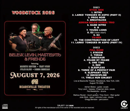 BELEW, LEVIN, MASTELOTTO & FRIENDS / WOODSTOCK 2026 (2CDR)