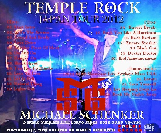 Michael Schenker / Temple Of Rock Japan Tour 2012 Nakano Sunplaza Hall (2CDR)
