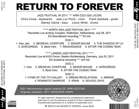 RETURN TO FOREVER / JAZZ FESTIVAL IN 2011 (3CDR)