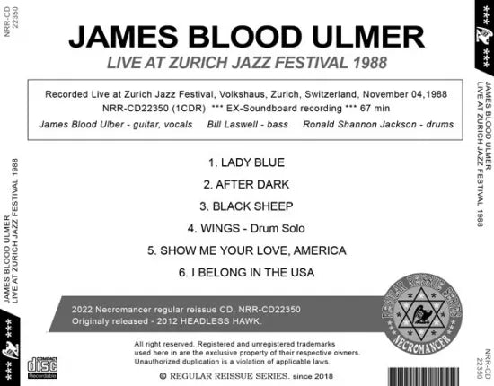 JAMES BLOOD ULMER / LIVE AT ZURICH JAZZ FESTIVAL 1988 SOUNDBOARD (1CDR)