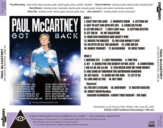 PAUL McCARTNEY / GOT BACK IN BOSTON, JUNE 08 (2CDR)