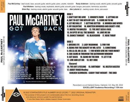 PAUL McCARTNEY / GOT BACK IN OAKLAND, MAY 08 (2CDR)