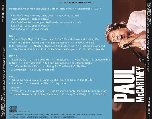 PAUL McCARTNEY / ONE ON ONE AT MSG SEPTEMBER 17 2017 (3CDR)
