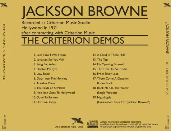 JACKSON BROWNE / THE CRITERION DEMOS (1CDR)