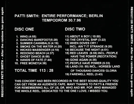PATTI SMITH / AFTER THE RAINBOW HAS GONE AGAIN (2CDR)