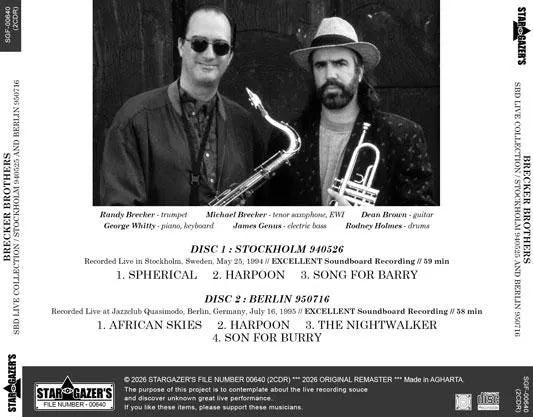 BRECKER BROTHERS / SBD LIVE COLLECTION STOCKHOLM 940525 AND BERLIN 950716 (2CDR)