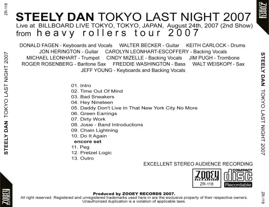 STEELY DAN / TOKYO LAST NIGHT 2007 (1CDR)