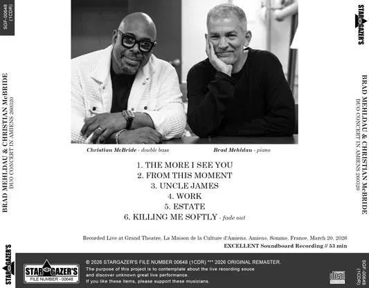 BRAD MEHLDAU & CHRISTIAN McBRIDE / DUO CONCERT IN AMIENS 260320 (1CDR)