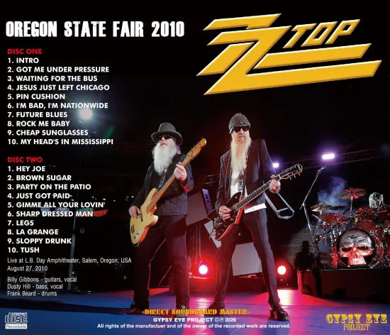 ZZ TOP / OREGON STATE FAIR 2010 STEREO SOUNDBOARD (2CDR)