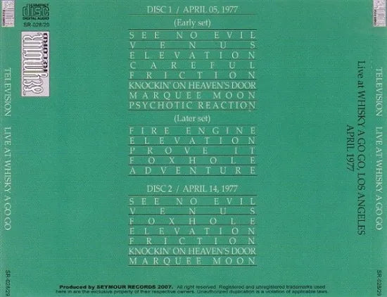 TELEVISION / LIVE AT WHISKY A GO GO  (2CDR)