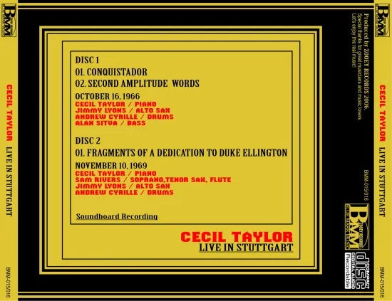 CECIL TAYLOR / LIVE IN STUTTGART (2CDR)