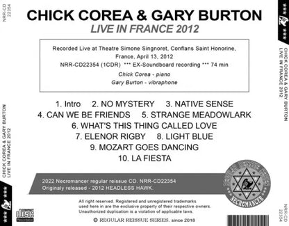 CHICK COREA & GARY BURTON / LIVE IN FRANCE 2012 SOUNDBOARD (1CDR)