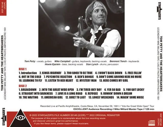 TOM PETTY And The Heartbreakers / LIVE AT PACIFIC AMPHITHEATRE 1991 Legendary Mike Millard Tape (2CDR)