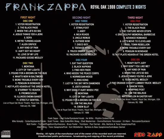 FRANK ZAPPA / ROYAL OAK 1988 COMPLETE 3 NIGHTS (6CDR)