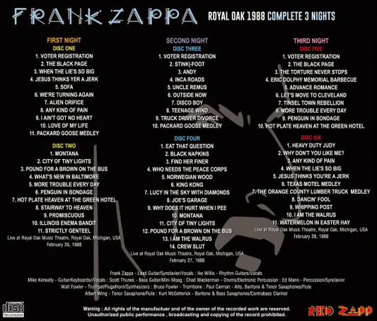 FRANK ZAPPA / ROYAL OAK 1988 COMPLETE 3 NIGHTS (6CDR)