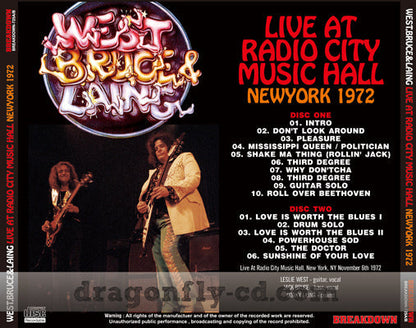 WEST, BRUCE & LAING / LIVE AT RADIO CITY MUSIC HALL, NEW YORK 1972 (2CDR)