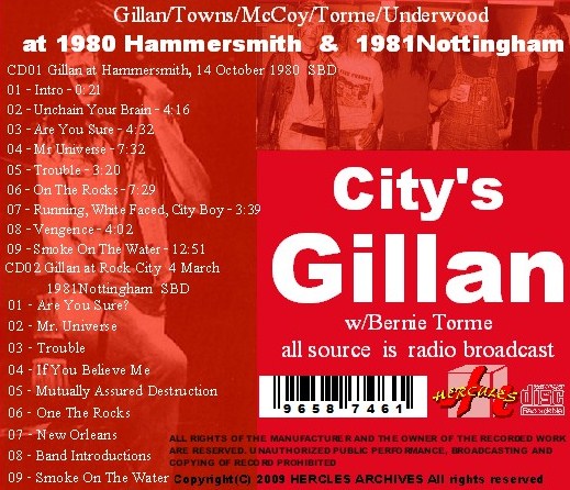Ian Gillan w/ Bernie Tomey / 80Hammersmith＆81Nottingham (2CDR)