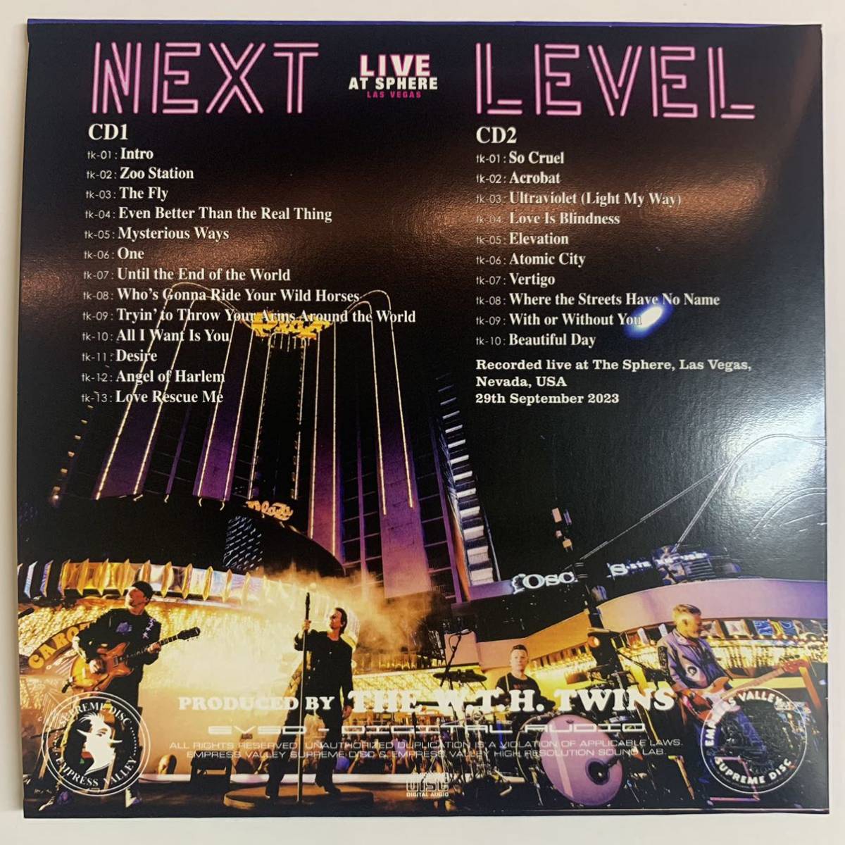 U2 / NEXT LEVEL 2CD Empress Valley Live At The Sphere Las Vegas Nevada USA 29th September 2023